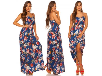 Dlouhé letní květinové šaty Lexi modré