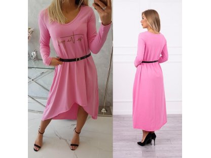 Dlouhé/midi asymetrické šaty s páskem Iesha růžové