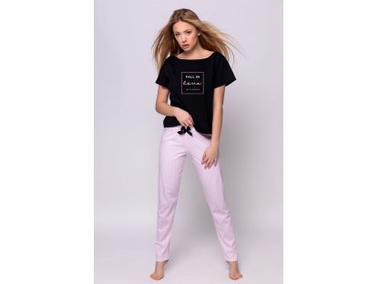 Dlouhé pyžamo Bailee černé/růžové