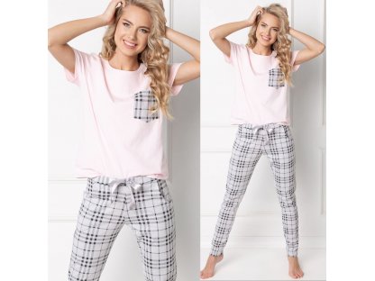 Dlouhé pyžamo Mahalah růžové/šedé