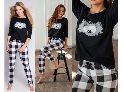 Dlouhé pyžamo s koalou Almah černé/bílé
