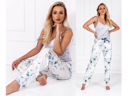 Dlouhé pyžamo s květinovým motivem Ariel stříbrné/bílé