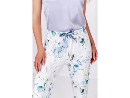 Dlouhé pyžamo s květinovým motivem Ariel stříbrné/bílé