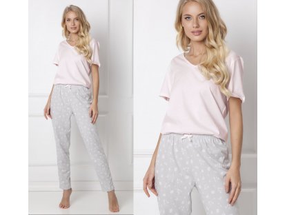 Dlouhé pyžamo s květinovým vzorem Leola růžové/šedé