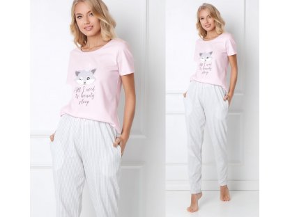 Dlouhé pyžamo s liškou Shelomith růžové/šedé
