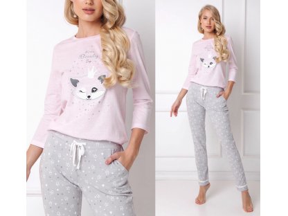 Dlouhé pyžamo s liškou Sidney růžové/šedé