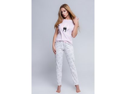 Dlouhé pyžamo s pejskem Kaitlin růžové/bílé