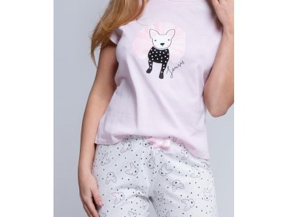Dlouhé pyžamo s pejskem Kaitlin růžové/bílé