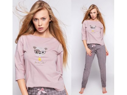 Dlouhé pyžamo se psem Kolour růžové/mocca
