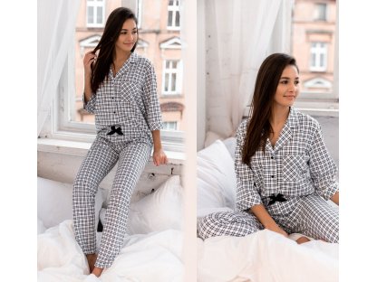 Dlouhé pyžamo v košilovém vzhledu Rylee černé/bílé