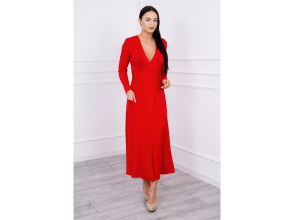 Dlouhé šaty s dlouhými rukávy Barb červené
