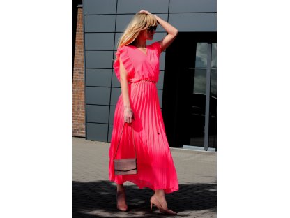 Dlouhé šaty s páskem Lena neonově růžové