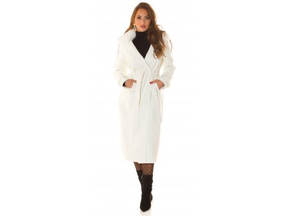 Elegantní koženkový kabát Missie bílý
