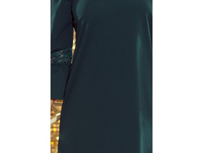 Elegantní šaty s krajkou na rukávech Libby tmavě zelené