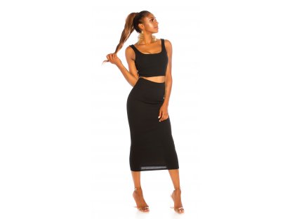 Elegantní souprava crop top + dlouhá sukně Portia černá