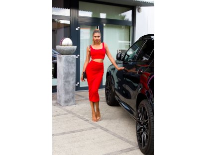 Elegantní souprava crop top + dlouhá sukně Portia červená