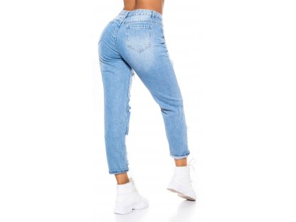 Extrémně potrhané stylové džíny Krystle světle modré