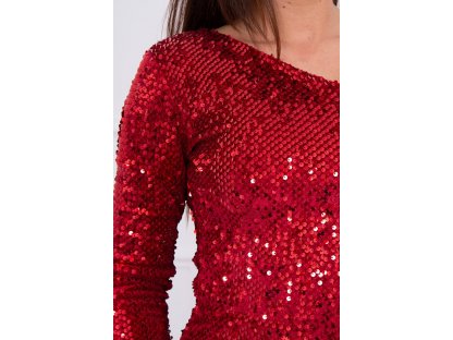 Flitrové šaty na jedno rameno Shelia červené
