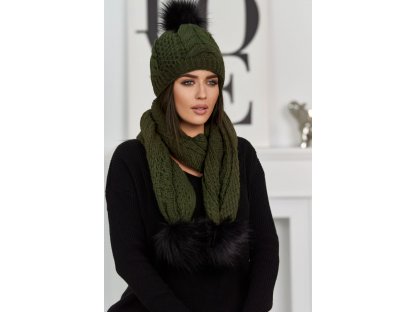 Komplet šála + čepice Lashay khaki