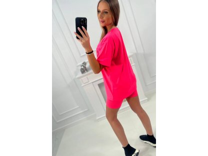 Komplet tričko + šortky Nessa neonově růžový