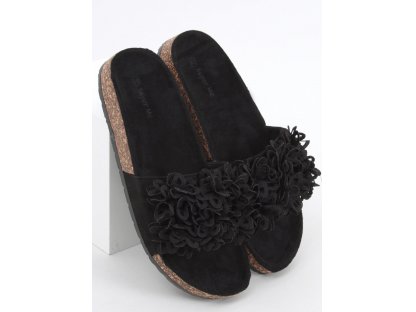 Korkové pantofle s květinami Anima černé