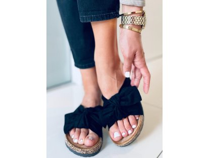 Korkové pantofle s mašlí Ileen černé
