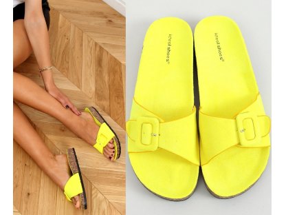 Korkové pantofle se sponou Mandy neonově žluté