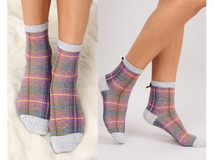 Kostkované ponožky s mašlí Roxanna šedé