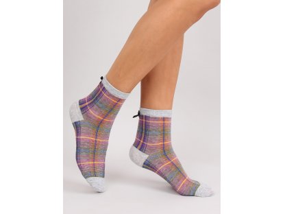 Kostkované ponožky s mašlí Roxanna šedé