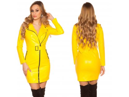 Koženkové šaty s páskem Nydia žluté