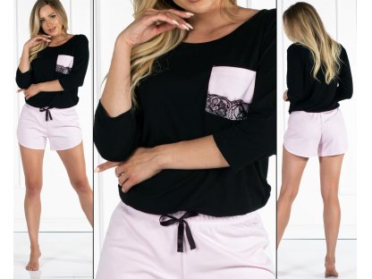 Krátké pyžamo Candy černé/růžové