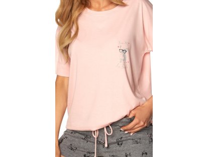 Krátké pyžamo s buldočkem Jillie růžové/šedé