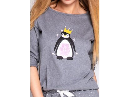 Krátké pyžamo s tučňákem Liane šedé