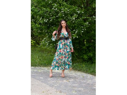 Květinové maxi šaty s dlouhým rukávem Maryanne zelené