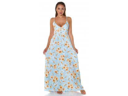 Květované maxi šaty Chrystal světle modré