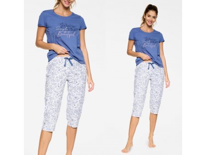 Květované pyžamo Lilianne modré/šedé