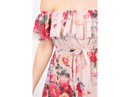 Květované šaty s volánkem Mayme béžové