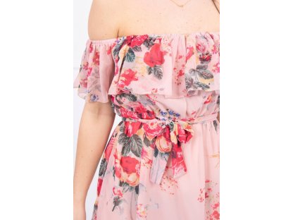 Květované šaty s volánkem Mayme pudrově růžové