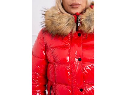 Lesklá zimní bunda s kožešinou Honor červená
