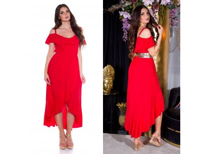Letní maxi šaty s volánkem Lysanne červené