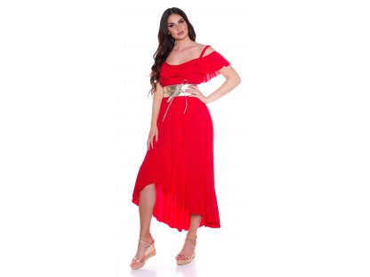 Letní maxi šaty s volánkem Lysanne červené