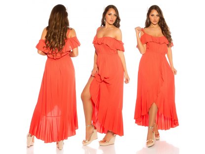 Letní maxi šaty s volánkem Lysanne oranžové