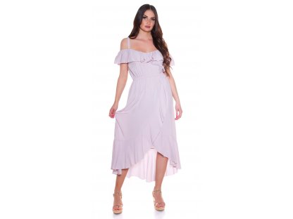 Letní maxi šaty s volánkem Lysanne starorůžové