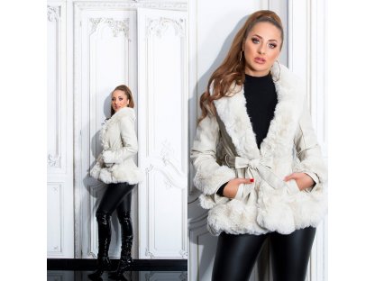Luxusní zimní koženková bunda s kožešinou Cher béžová