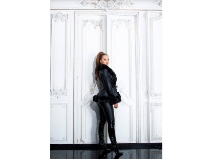 Luxusní zimní koženková bunda s kožešinou Cher černá