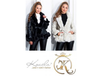 Luxusní zimní koženková bunda s kožešinou Cher černá
