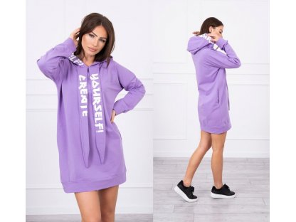Mikinové šaty s nápisy Arielle fialové