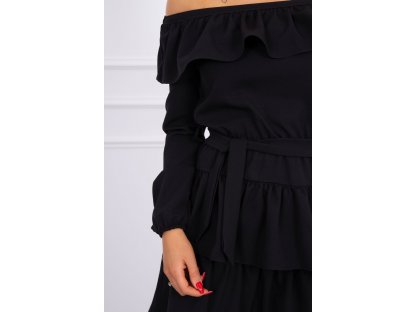 Mini šaty s páskem a volánky Reanna černé