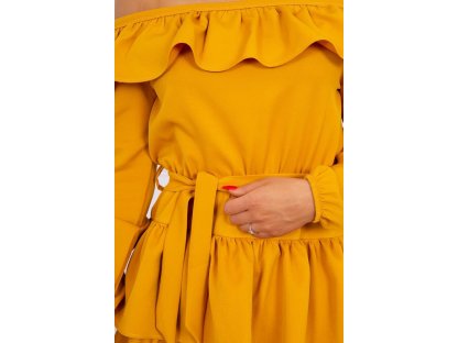 Mini šaty s páskem a volánky Reanna hořčicové