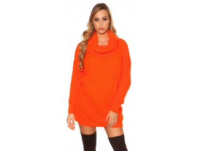 Oversize pletené šaty s rolákem neonově oranžové